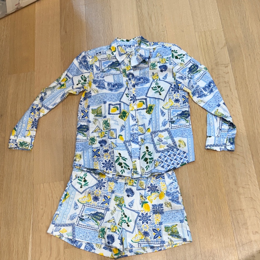J. Crew Blue, Yellow & White Lemon Patchwork Kids Pajama Set